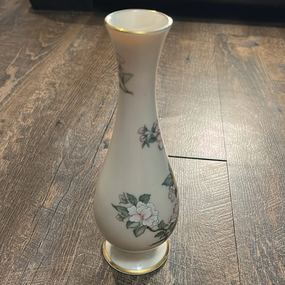 Lenox Serenade‎ Bud Vase Spring Cherry Blossom Bird Fruit 24k Gold Trim Flowers